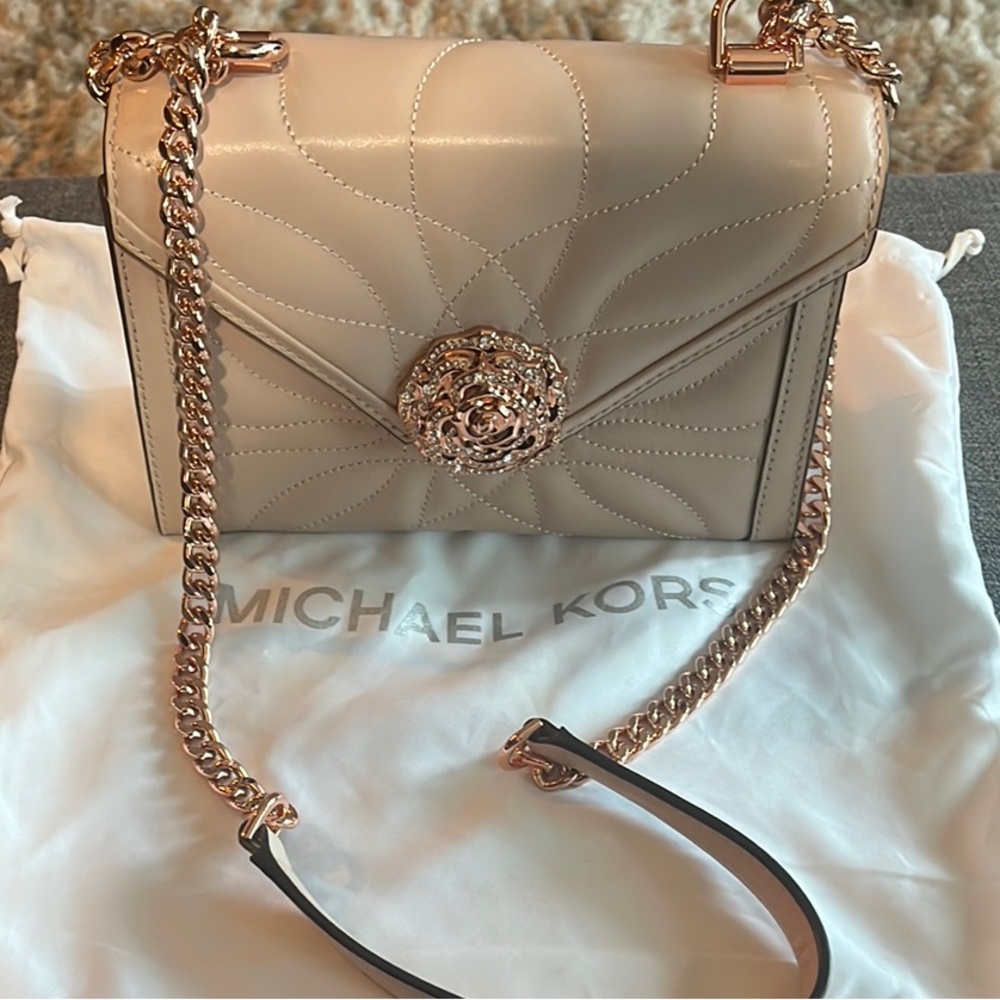 Michael Kors Cream Crossbody Bag with Gold Chain